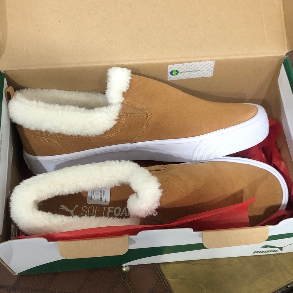 Puma Brown Slip-On Shoes with White Lining